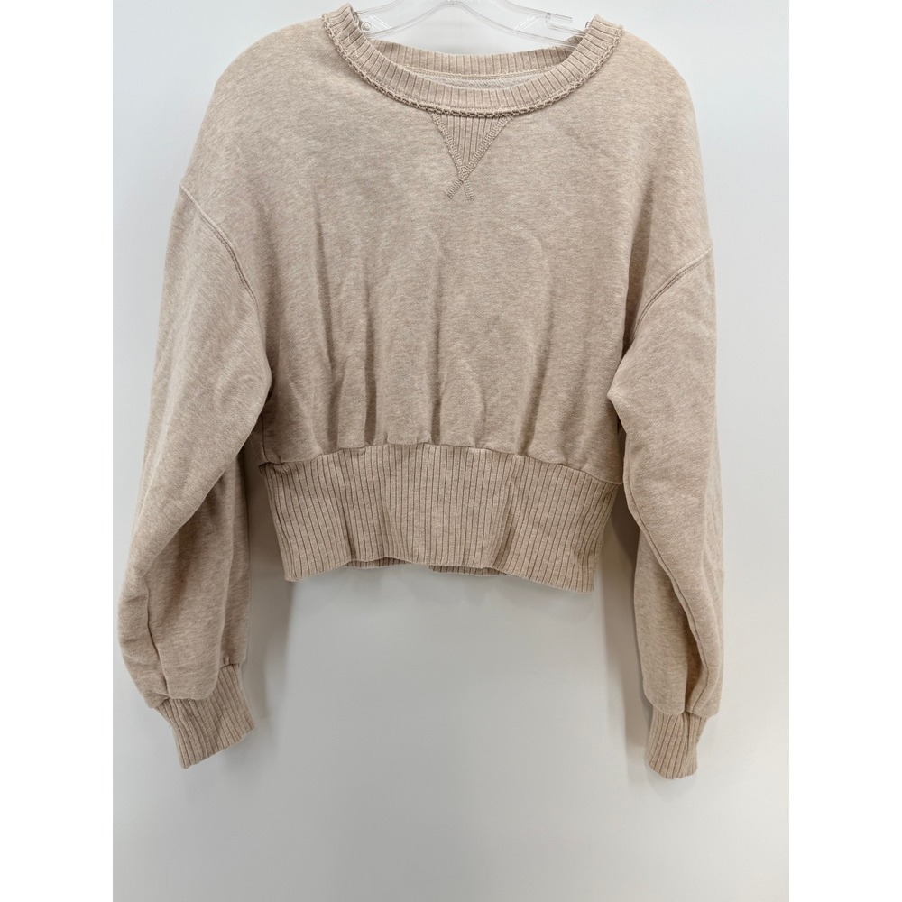 American Eagle Cropped Sweatshirt Oatmeal Heather Beige Crewneck Fleece Medium